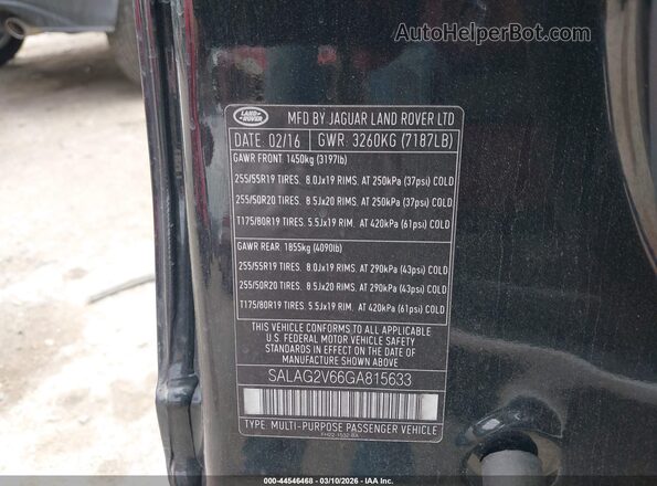 SALAG2V66GA815633 2016 LAND ROVER LR4 Black Widok komory silnika