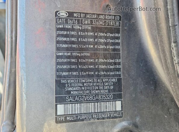 SALAG2V68GA835320 2016 LAND ROVER LR4 Серый Вид подкапотного пространства