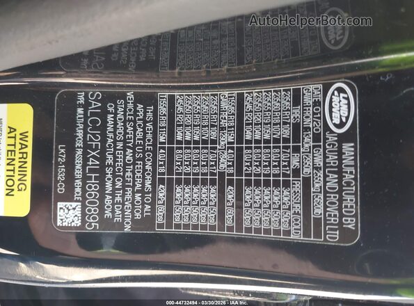 SALCJ2FX4LH860895 2020 LAND ROVER DISCOVERY SPORT Black Widok komory silnika