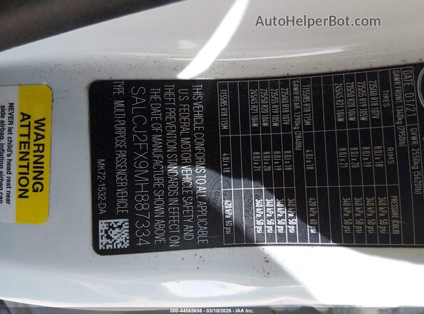 SALCJ2FX9MH887334 2021 LAND ROVER DISCOVERY SPORT Белый Вид подкапотного пространства