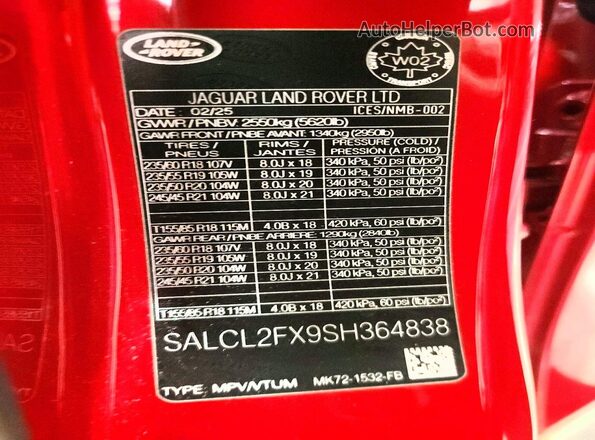 SALCL2FX9SH364838 2025 LAND ROVER DISCOVERY Red 360 interior view