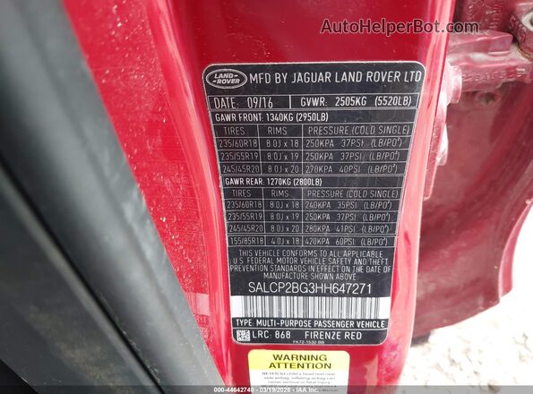 SALCP2BG3HH647271 2017 LAND ROVER DISCOVERY SPORT Красный Вид подкапотного пространства