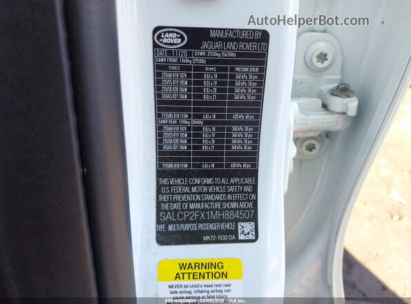 SALCP2FX1MH884507 2021 LAND ROVER DISCOVERY SPORT Белый Вид подкапотного пространства