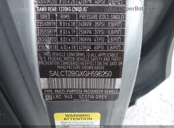 SALCT2BGXGH596250 2016 LAND ROVER DISCOVERY SPORT Серый Вид подкапотного пространства