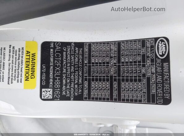 SALCT2FX3LH881621 2020 LAND ROVER DISCOVERY SPORT Белый Вид подкапотного пространства