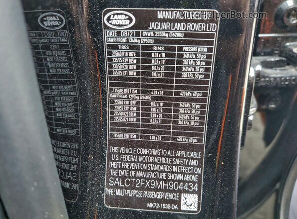 SALCT2FX9MH904434 2021 LAND ROVER DISCOVERY Black VIN კოდის სტიკერის ხედი