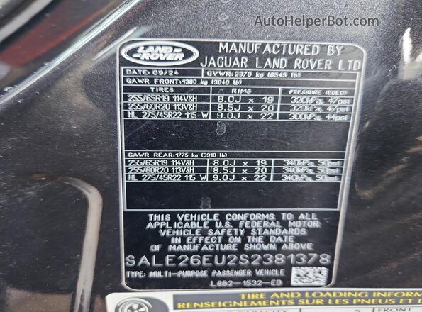 SALE26EU2S2381378 2025 LAND ROVER DEFENDER Серый Вид наклейки с VIN-кодом
