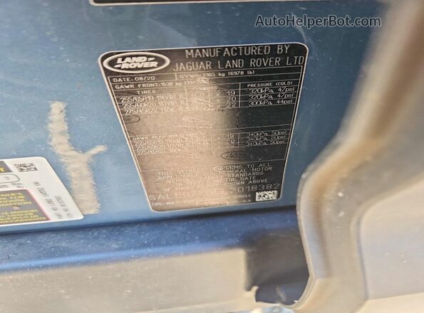SALE97EU5L2018382 2020 LAND ROVER DEFENDER Синий Вид наклейки с VIN-кодом