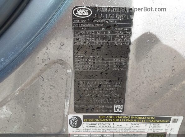 SALEJ6RX6N2091284 2022 LAND ROVER DEFENDER Pewter Вид подкапотного пространства