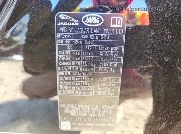 SALEJ7EX1T2500476 2026 LAND ROVER DEFENDER Blue Vista de la etiqueta del VIN
