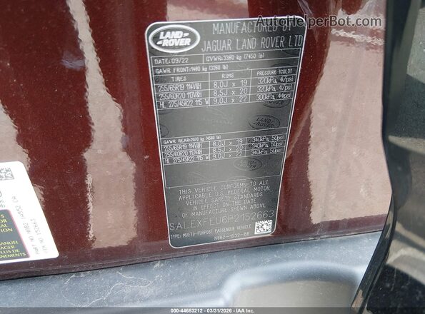 SALEXFEU6P2152663 2023 LAND ROVER DEFENDER Burgundy ძრავის განყოფილების ხედი