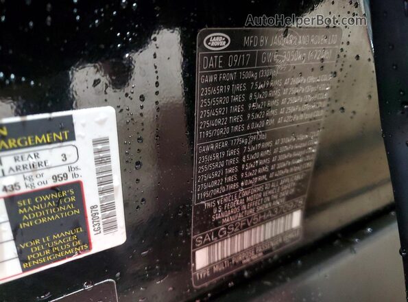 SALGS2FV5HA370978 2017 LAND ROVER RANGE Black Vista de la etiqueta del VIN