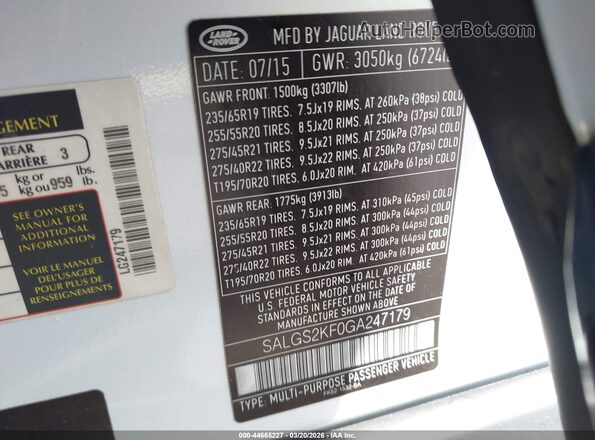 SALGS2KF0GA247179 2016 LAND ROVER RANGE ROVER White Engine compartment view