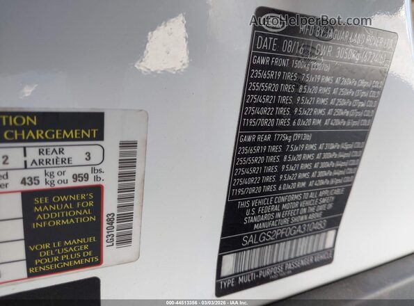 SALGS2PF0GA310483 2016 LAND ROVER RANGE ROVER White Engine compartment view