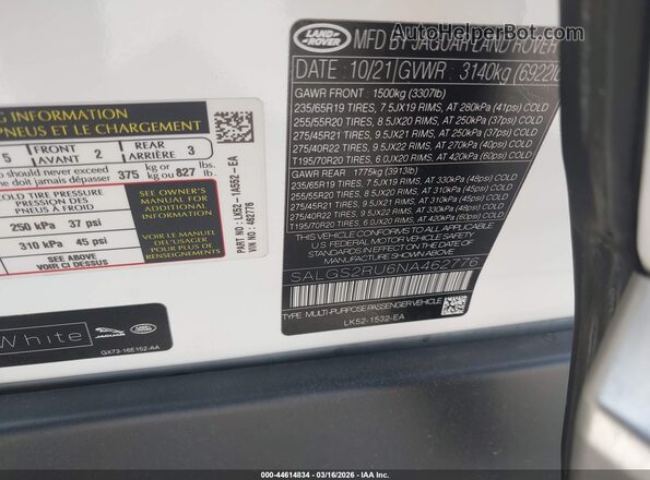 SALGS2RU6NA462776 2022 LAND ROVER RANGE ROVER White Engine compartment view