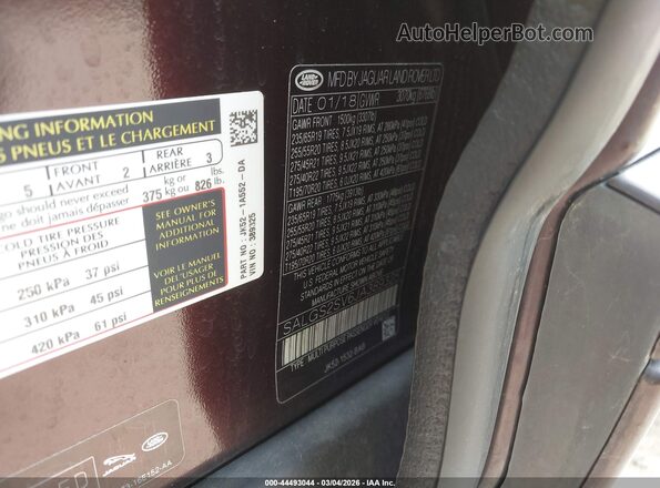 SALGS2SV6JA389325 2018 LAND ROVER RANGE ROVER Темно-бордовый Вид подкапотного пространства