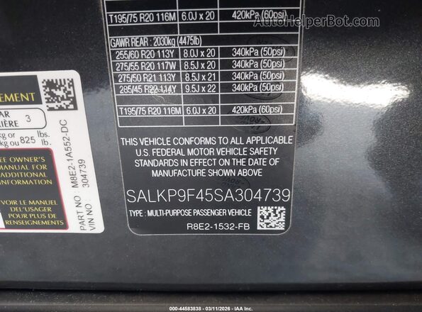 SALKP9F45SA304739 2025 LAND ROVER RANGE ROVER Gray Engine compartment view