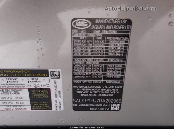 SALKP9FU7RA202966 2024 LAND ROVER RANGE ROVER Gold Widok komory silnika