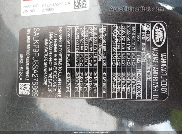 SALKP9FU8SA276869 2025 LAND ROVER RANGE ROVER Gray Widok komory silnika