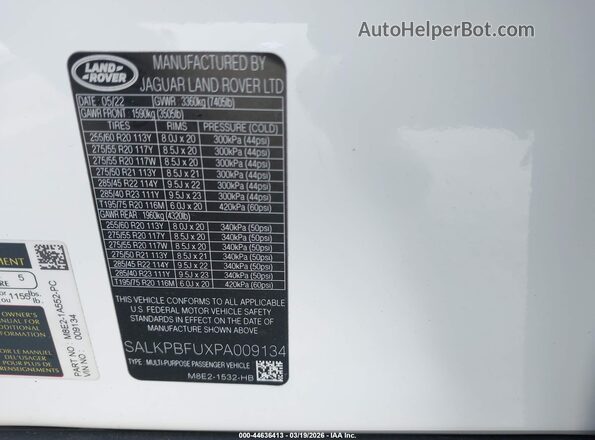 SALKPBFUXPA009134 2023 LAND ROVER RANGE ROVER White Engine compartment view