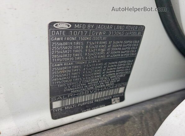 SALRHBBV2HA044908 2017 LAND ROVER DISCOVERY White Панорамний вид салону 360°