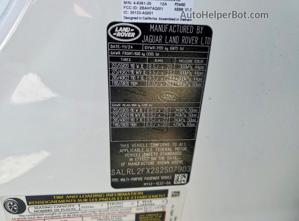SALRL2FX2S2507903 2025 LAND ROVER DISCOVERY Black Vista interior de 360 grados