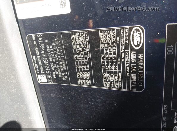 SALRM4RU6M2453633 2021 LAND ROVER DISCOVERY Dark Blue Vista del compartimento del motor