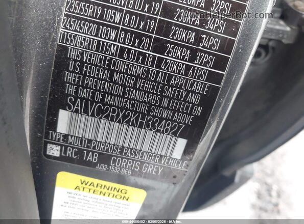 SALVC2RX2KH334827 2019 LAND ROVER RANGE ROVER EVOQUE Gray Widok komory silnika