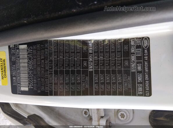 SALVC2RX6JH312294 2018 LAND ROVER RANGE ROVER EVOQUE Белый Вид подкапотного пространства