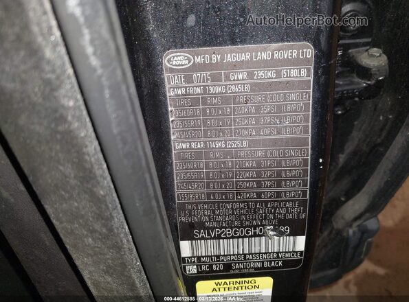 SALVP2BG0GH078189 2016 LAND ROVER RANGE ROVER EVOQUE Черный Вид подкапотного пространства