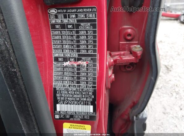 SALVP2RX9KH341116 2019 LAND ROVER RANGE ROVER EVOQUE Red Vista del compartimento del motor