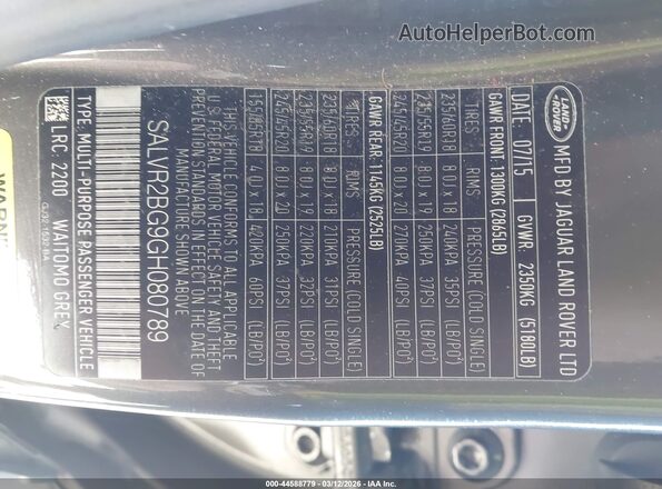 SALVR2BG9GH080789 2016 LAND ROVER RANGE ROVER EVOQUE Gray Widok komory silnika