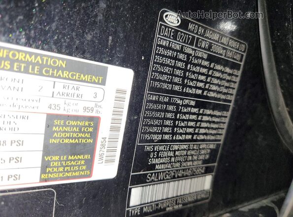 SALWG2FV4HA675854 2017 LAND ROVER RANGE Черный Вид наклейки с VIN-кодом