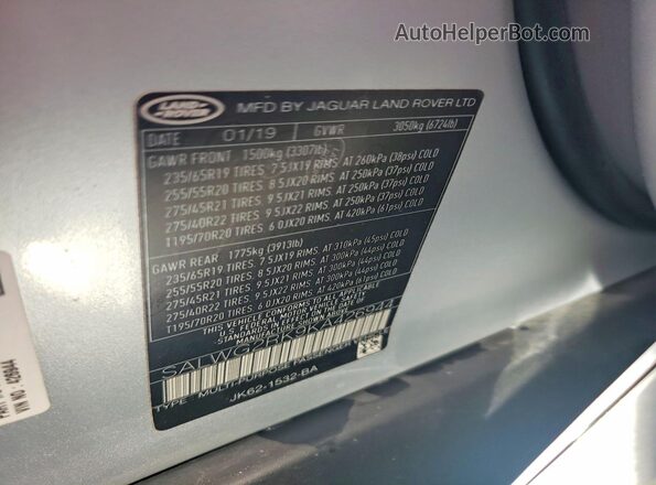 SALWG2RK9KA426944 2019 LAND ROVER RANGE Серебряный Вид наклейки с VIN-кодом