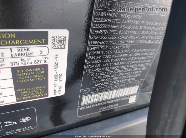 SALWG2SU8MA777102 2021 LAND ROVER RANGE ROVER SPORT Черный Вид подкапотного пространства