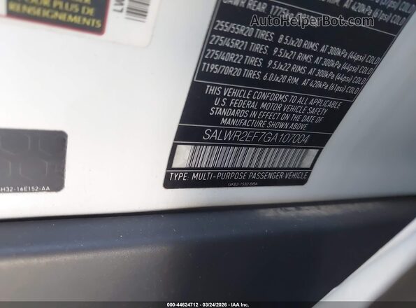 SALWR2EF7GA107004 2016 LAND ROVER RANGE ROVER SPORT White Вид підкапотного простору