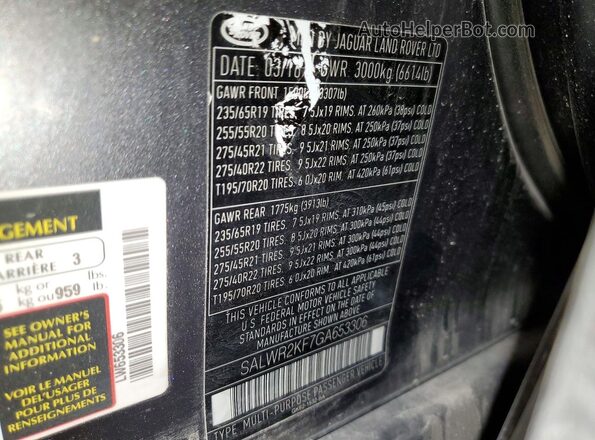 SALWR2KF7GA653306 2016 LAND ROVER RANGE Gray Widok naklejki z numerem VIN