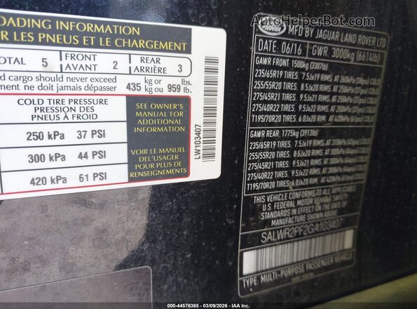 SALWR2PF2GA103407 2016 LAND ROVER RANGE ROVER SPORT Black Widok komory silnika