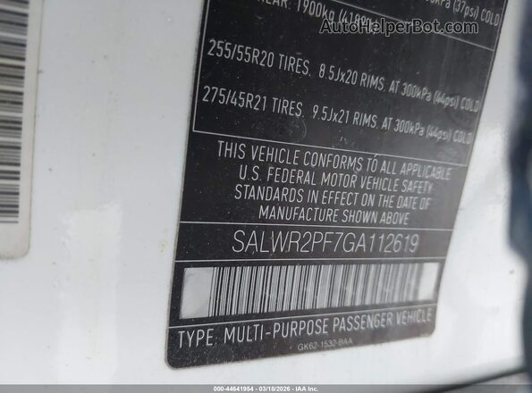 SALWR2PF7GA112619 2016 LAND ROVER RANGE ROVER SPORT White Вид підкапотного простору