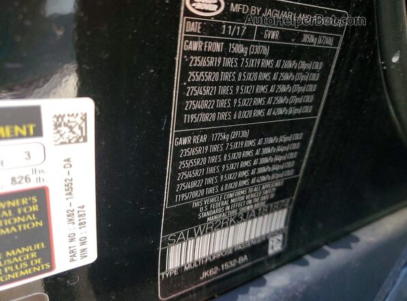 SALWR2RK3JA181874 2018 LAND ROVER RANGE Черный Вид наклейки с VIN-кодом