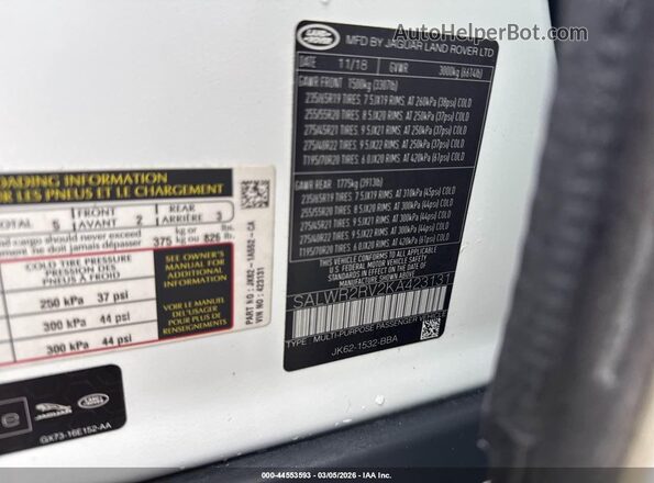 SALWR2RV2KA423131 2019 LAND ROVER RANGE ROVER SPORT Белый Вид подкапотного пространства
