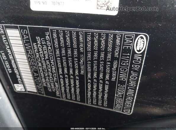 SALWR2SE5LA707977 2020 LAND ROVER RANGE ROVER SPORT Черный Вид подкапотного пространства