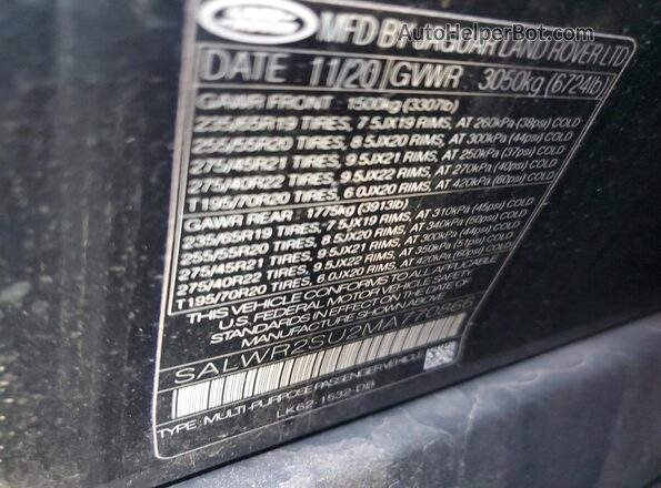 SALWR2SU2MA770866 2021 LAND ROVER RANGE Black VIN կոդի պիտակի տեսք