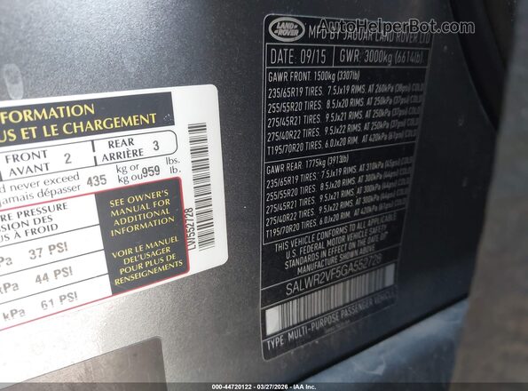 SALWR2VF5GA552728 2016 LAND ROVER RANGE ROVER SPORT Gray Engine compartment view