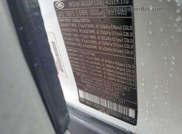 SALWR2VF5GA637391 2016 LAND ROVER RANGE Белый Вид наклейки с VIN-кодом