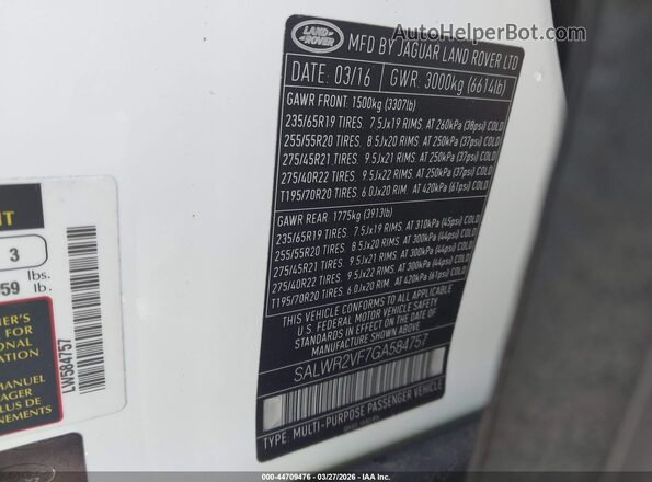 SALWR2VF7GA584757 2016 LAND ROVER RANGE ROVER SPORT White Вид підкапотного простору