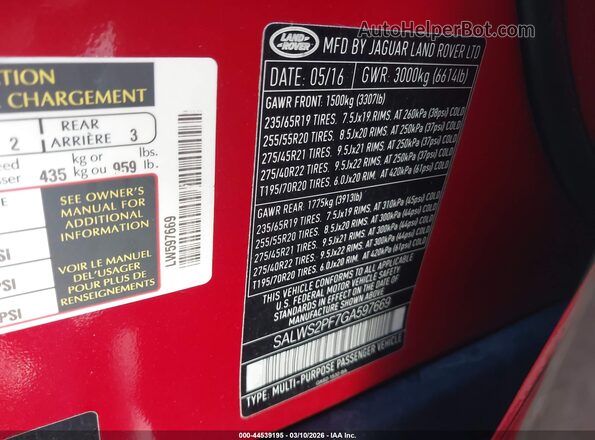 SALWS2PF7GA597669 2016 LAND ROVER RANGE ROVER SPORT Red Widok komory silnika