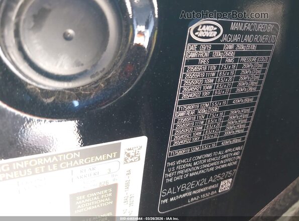 SALYB2EX2LA252757 2020 LAND ROVER RANGE ROVER VELAR Black ძრავის განყოფილების ხედი