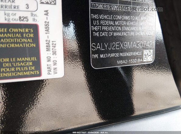 SALYJ2EX9MA307421 2021 LAND ROVER RANGE ROVER VELAR Черный Вид подкапотного пространства