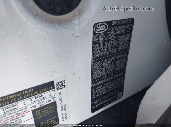 SALYL2EX9SA808252 2025 LAND ROVER RANGE ROVER VELAR White Vista del compartimento del motor